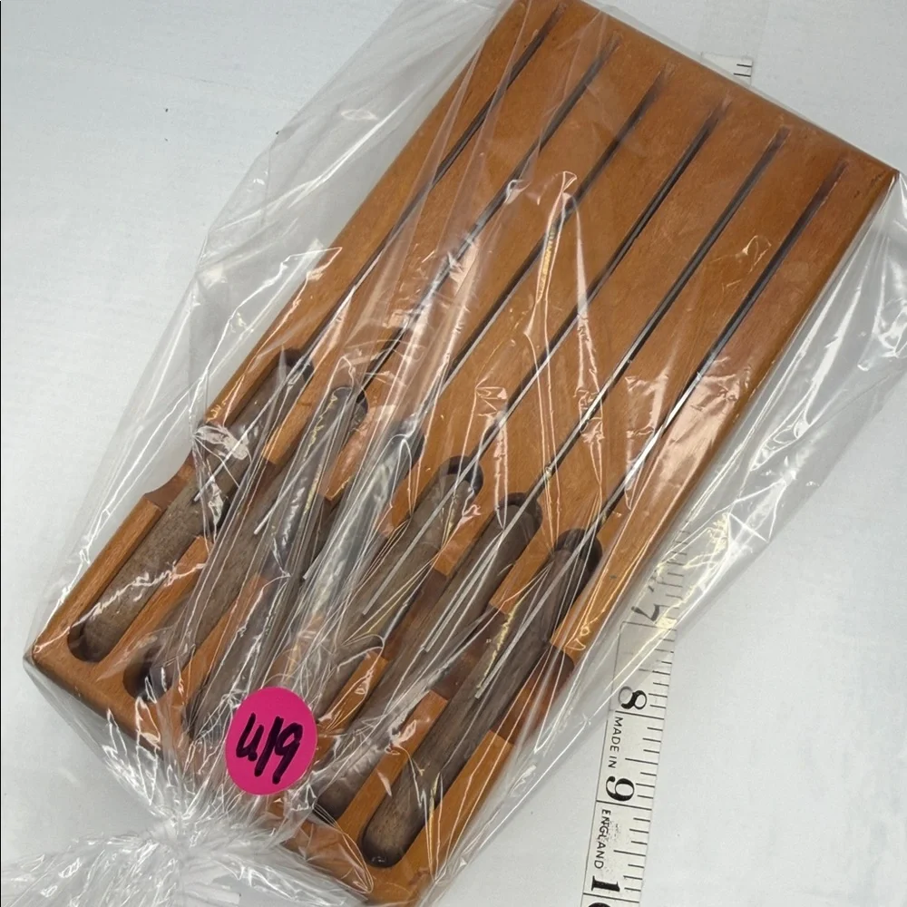 Vintage Wooden Handle Stainless Steel Knife Set